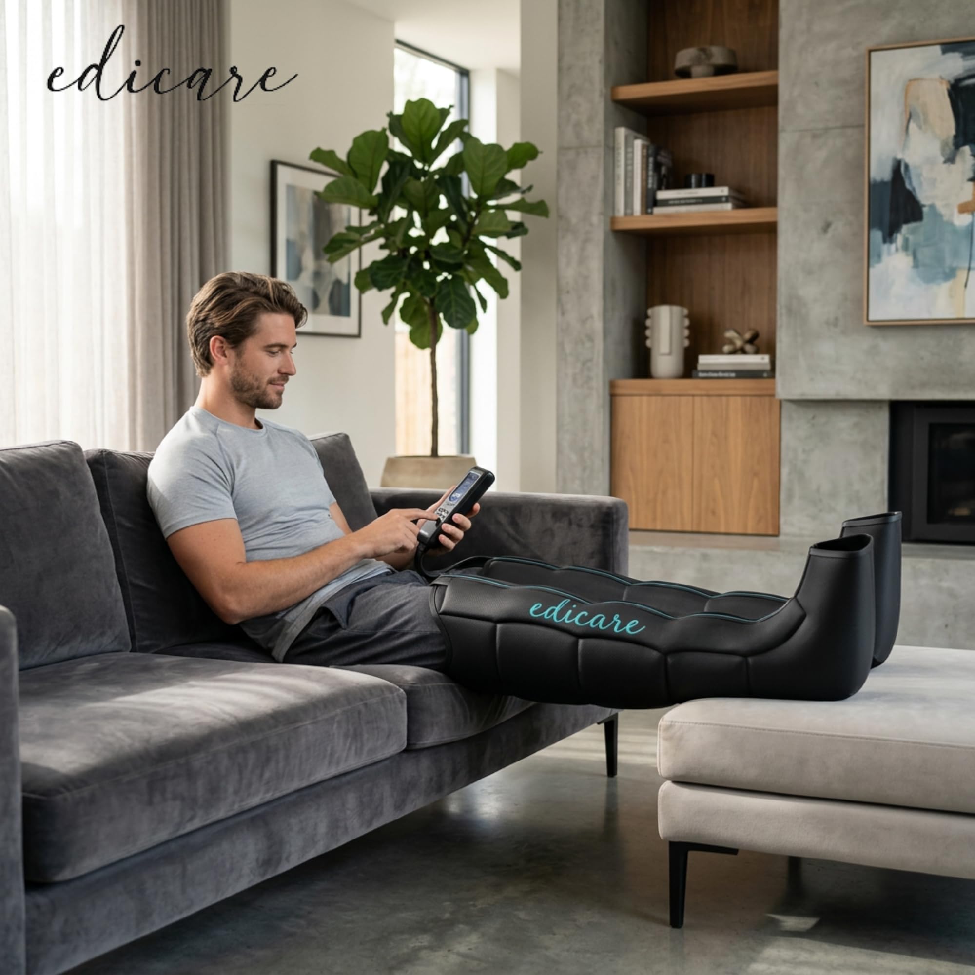 Edicare, Presoterapia para Casa Profesional con Cable – Drenaje Linfático Piernas – Botas de Presoterapia Silenciosas – Recuperación Muscular (Dispositivo y Perneras Talla: M)