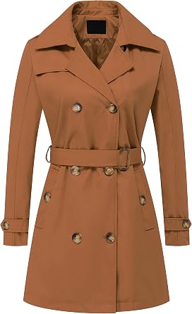Chrisuno Womens Double Breasted Trench Coats Mid-Length Belted Overcoat Long Dress Jacket with Detachable Hood
