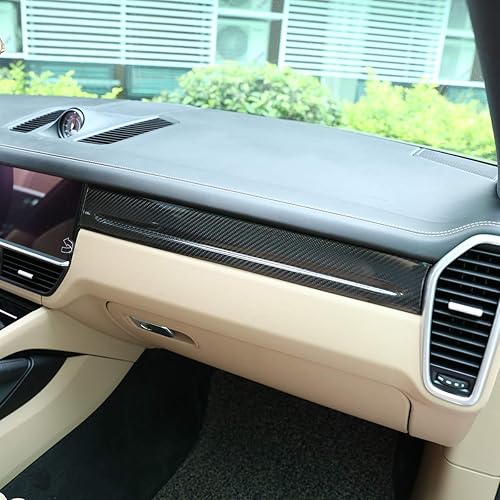 Miniatura 3 de YIWANG Cubierta de panel de consola central de automóvil de fibra de carbono 100% real, 3 piezas para Porsche Cayenne 2018-2020 conducción a la