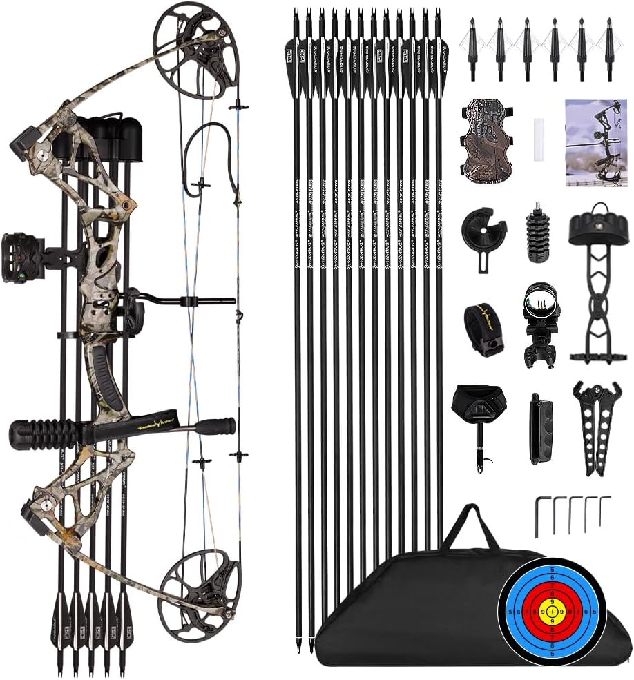 Compound Bow Package for Adults and Teens, 0-70 Lbs Draw Weight,23.5"-31" Draw Length,Limbs Made in USA,Lightweight Design,Archery Hunting Bow Set, Fully Adjustable,2024 New