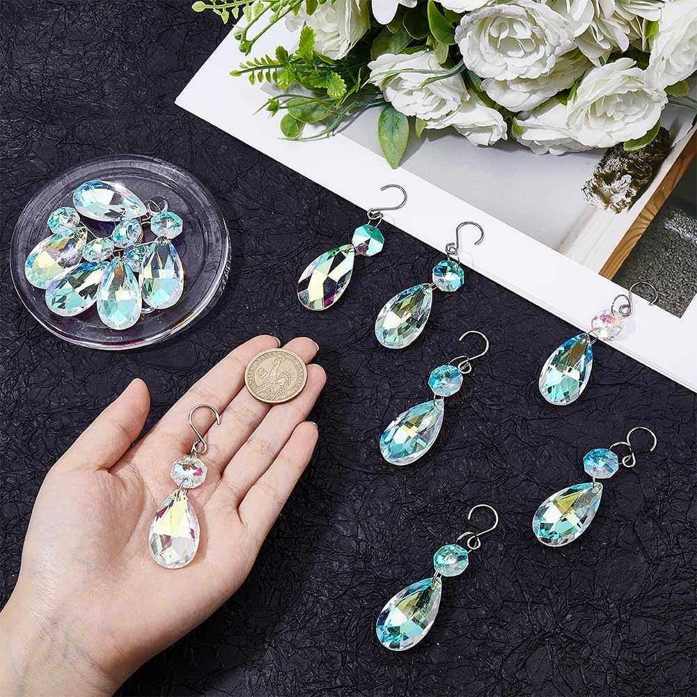 NBEADS 12 Pcs Crystal Pendants Teardrop Beads, Clear AB Color Glass Chandelier Prism Suncatcher Ornaments with Alloy Hooks, Hanging Crystal Parts for Window Lamp Christmas Tree DIY Crafts Home Decor
