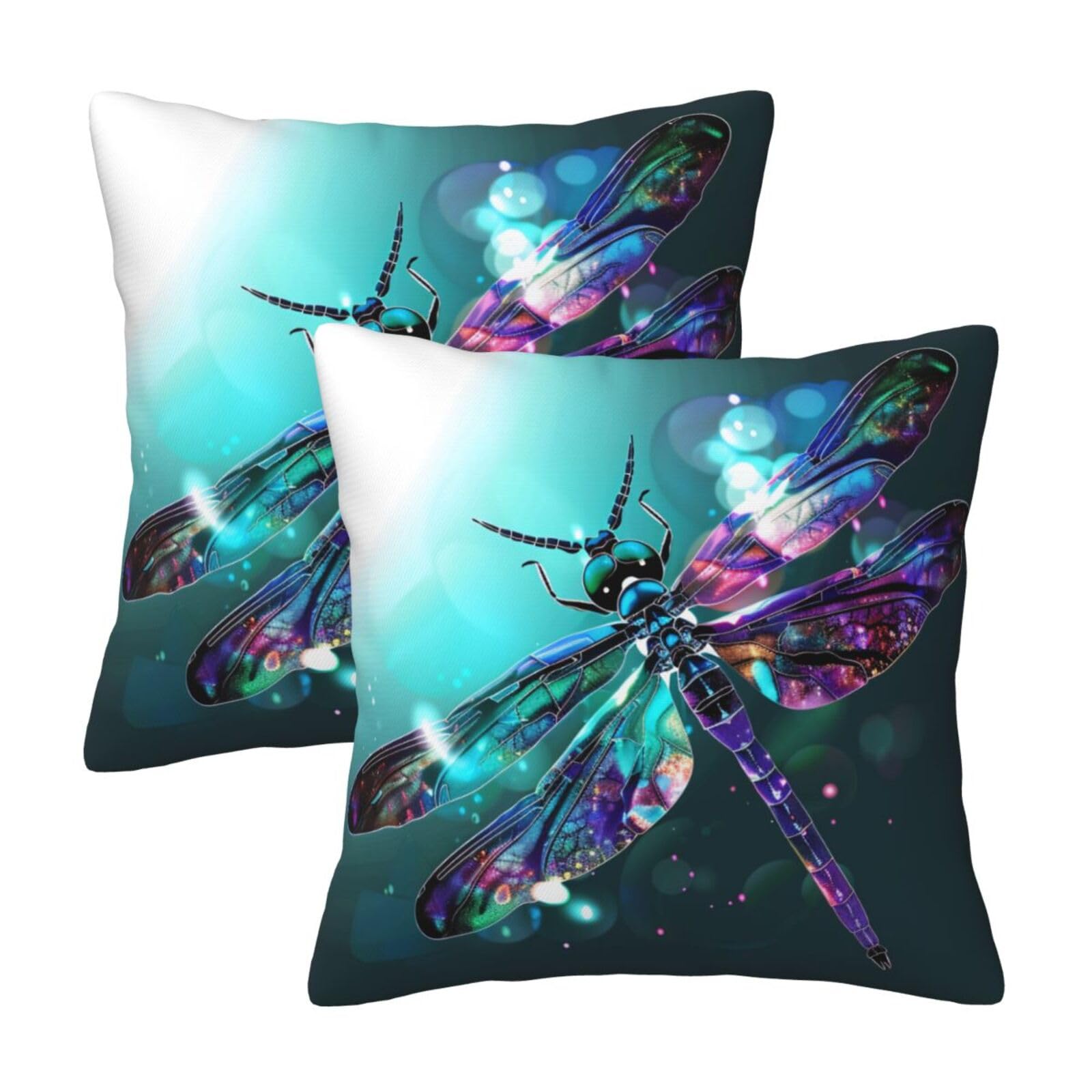 kkvhhyuo Galaxy Animal Dragonfly Print Pillow Covers Set of 2, Square Decorative Cushion Covers with Hidden Zipper, Throw Pillow Cases for Living Room Sofa Bed Chair, 50x50 cm