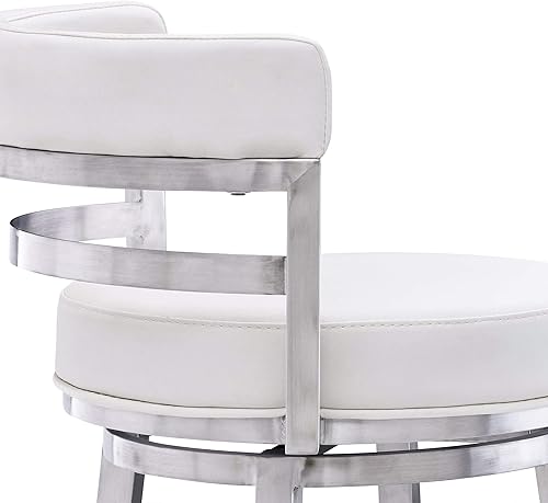 Miniatura 149 de Armen Living Madrid - Taburete giratorio de 30 pulgadas de altura de barra de cuero sintético gris moderno y acero inoxidable cepillado para Gris y