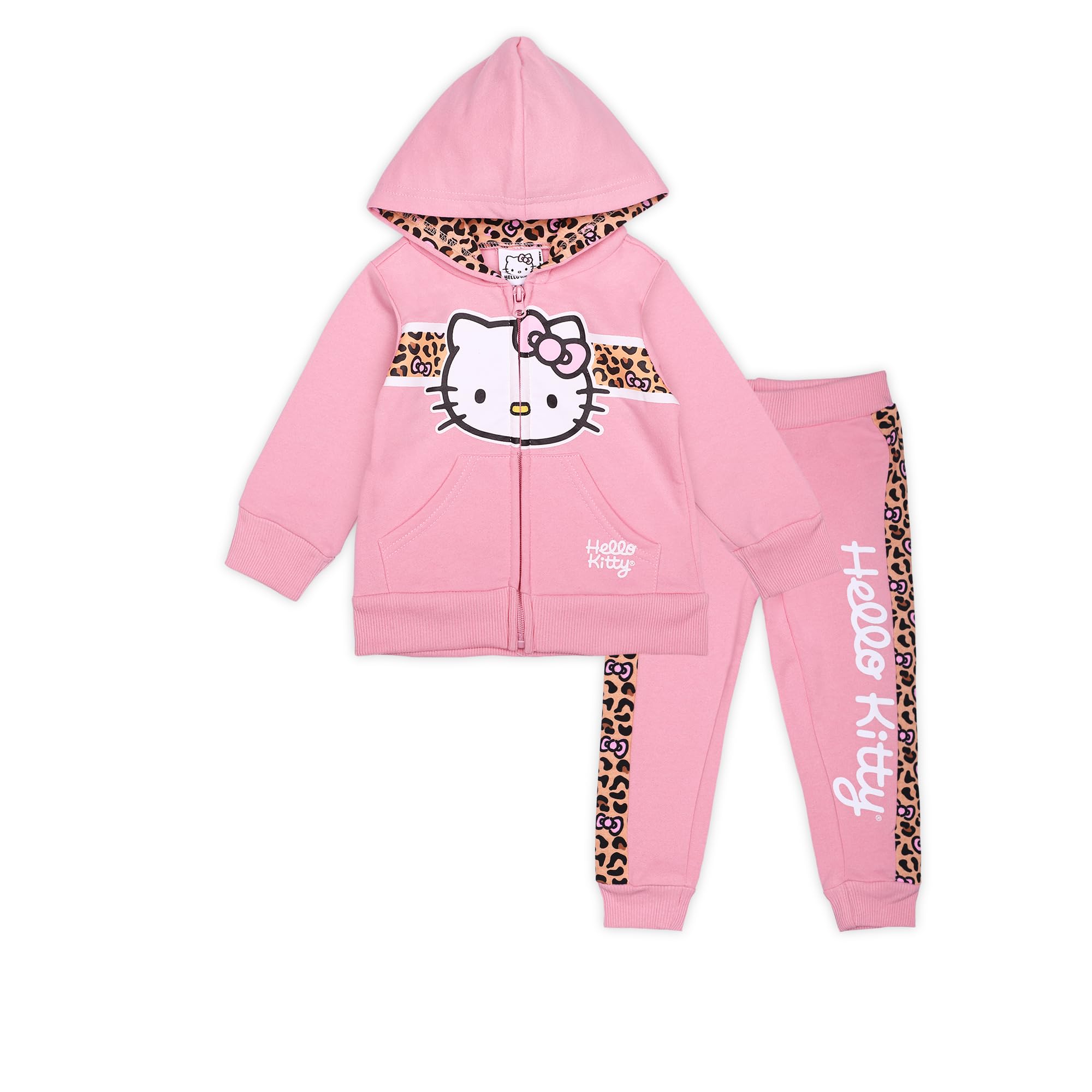 Hello Kitty Sanrio Girls 2 Piece Zip Up Hoodie and Pants Set for Infant, Toddler, Little and Big Kids Peach 3T