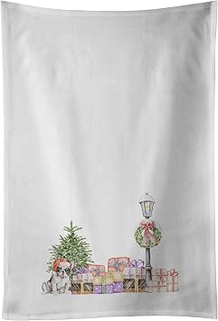 Carolines Treasures CK8103WTKT French Bulldog Black and White with Christmas Wonderland White Kitchen Towel Set of 2 Dish Towels Decorative Bathroom Hand towel for Hand, Face, Hair, Yoga, Tea, Dishcl