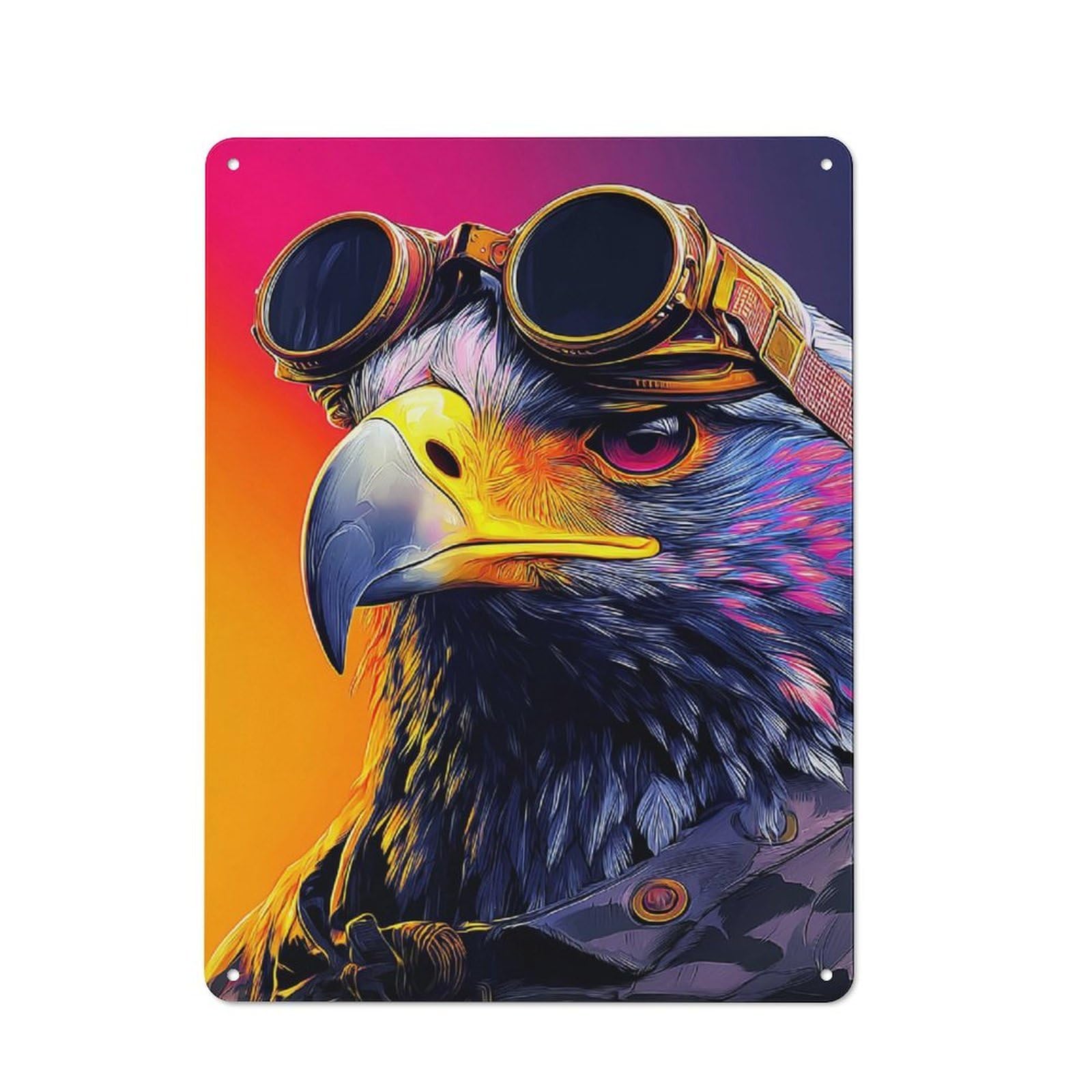 Vintage Eagle with Aviator Goggles Metal Plaque 40x30cm, Diner Style Decor for Coffee Bar, Kitchen, Bistro Or Tea Corner