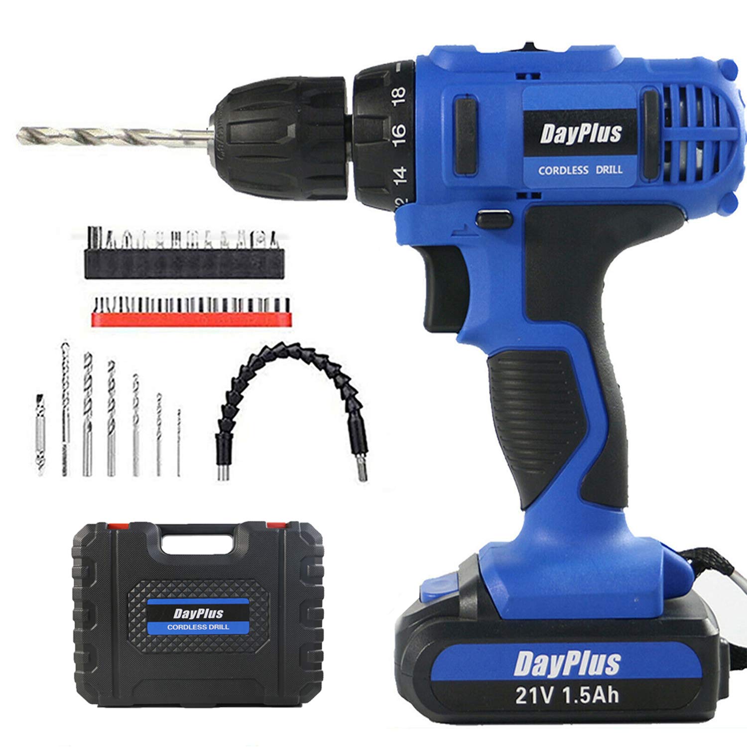 Impact Driver 21V Impact Cordless Drills & Screwdrivers Set with Lithium Ion Batteries 1500mAh, Variable Speed, 18+1 Torque Setting, 45NM 1400RPM Max Speed, 29Pcs Accessories