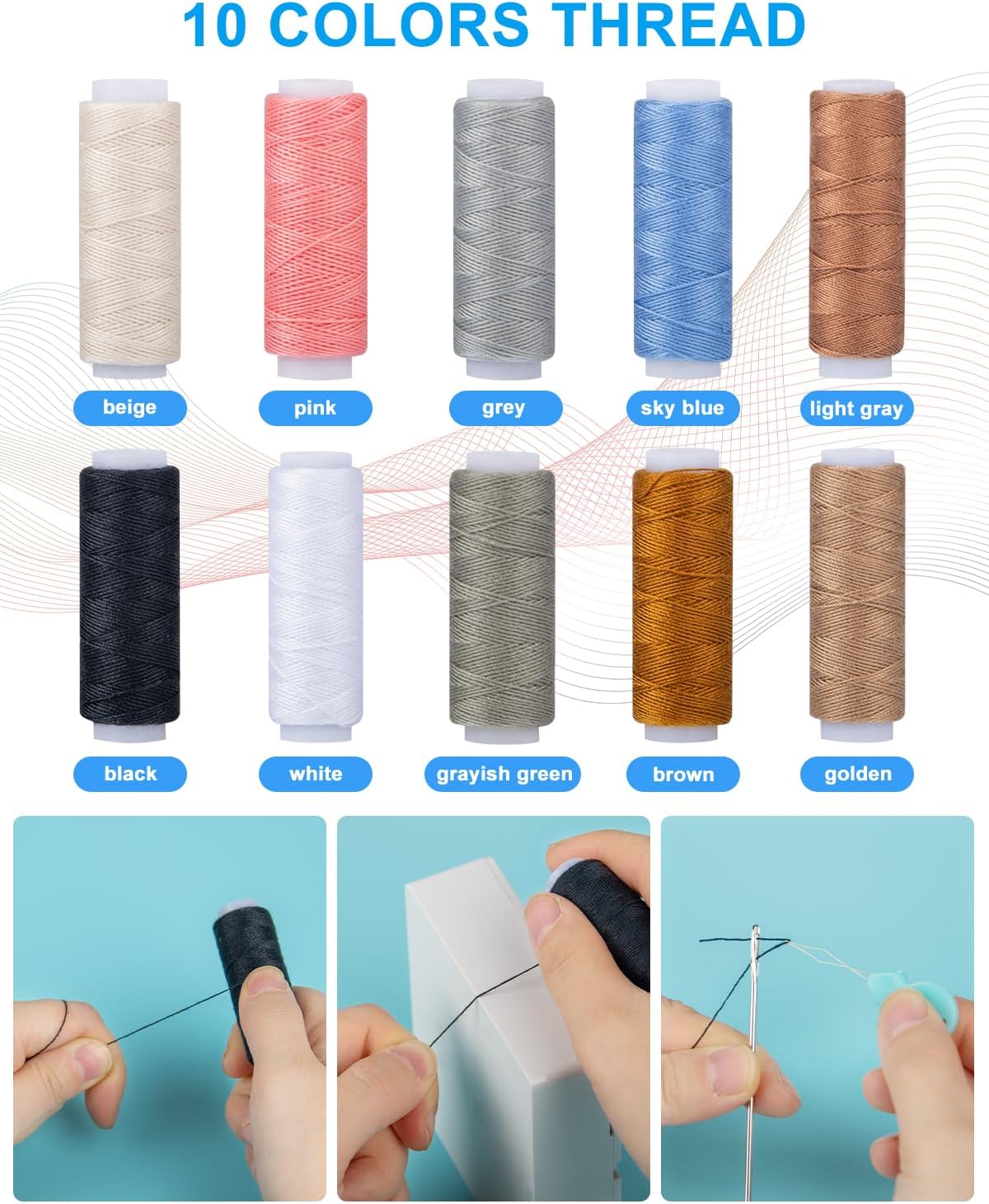 47 Pcs Upholstery Repair Kit, Heavy Duty Sewing Kit with 10 Colors Thread, Sewing Awl, Seam Ripper, Leather Hand Sewing/Stitching Needles, Sewing Thread for Car Sofa Shoe Craft DIY