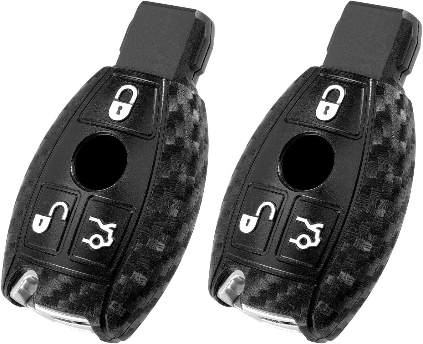 Key Fob Case Carbon Fiber Pattern Silicone Cover Compatible with Mercedes Benz A B C E G M Class CLA CLS GLC GLA Class 3 4 Universal Button