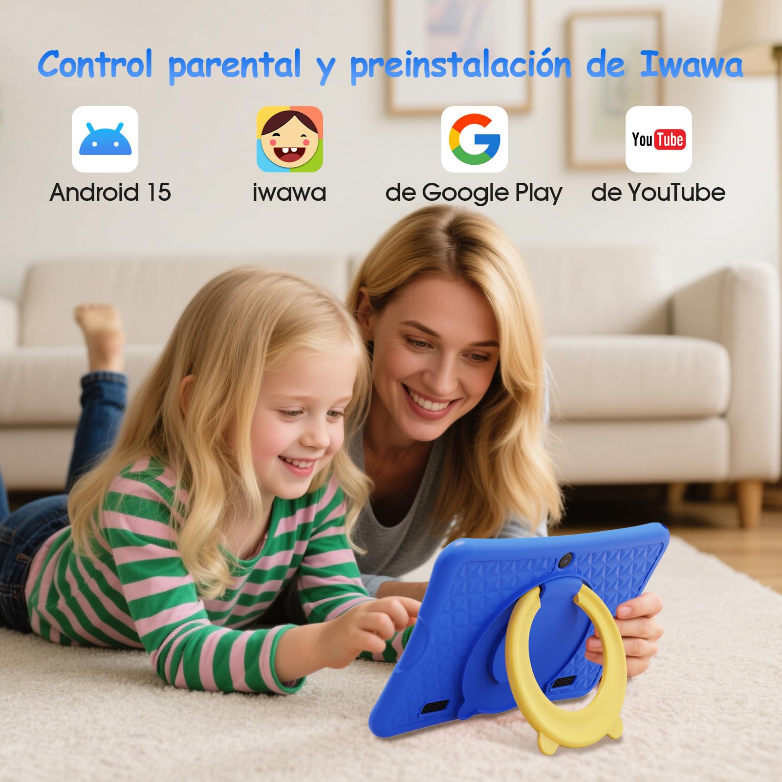 DigiLand Tableta para Niños de 10,1 Pulgadas, Tabletas Android 15 con Funda Protectora, 6+32GB,Pantalla IPS 1280*800,Cámara dual 2MP+5MP,6000mAh, Tableta Aprendizaje con Control Parental e iWawa(Azul)