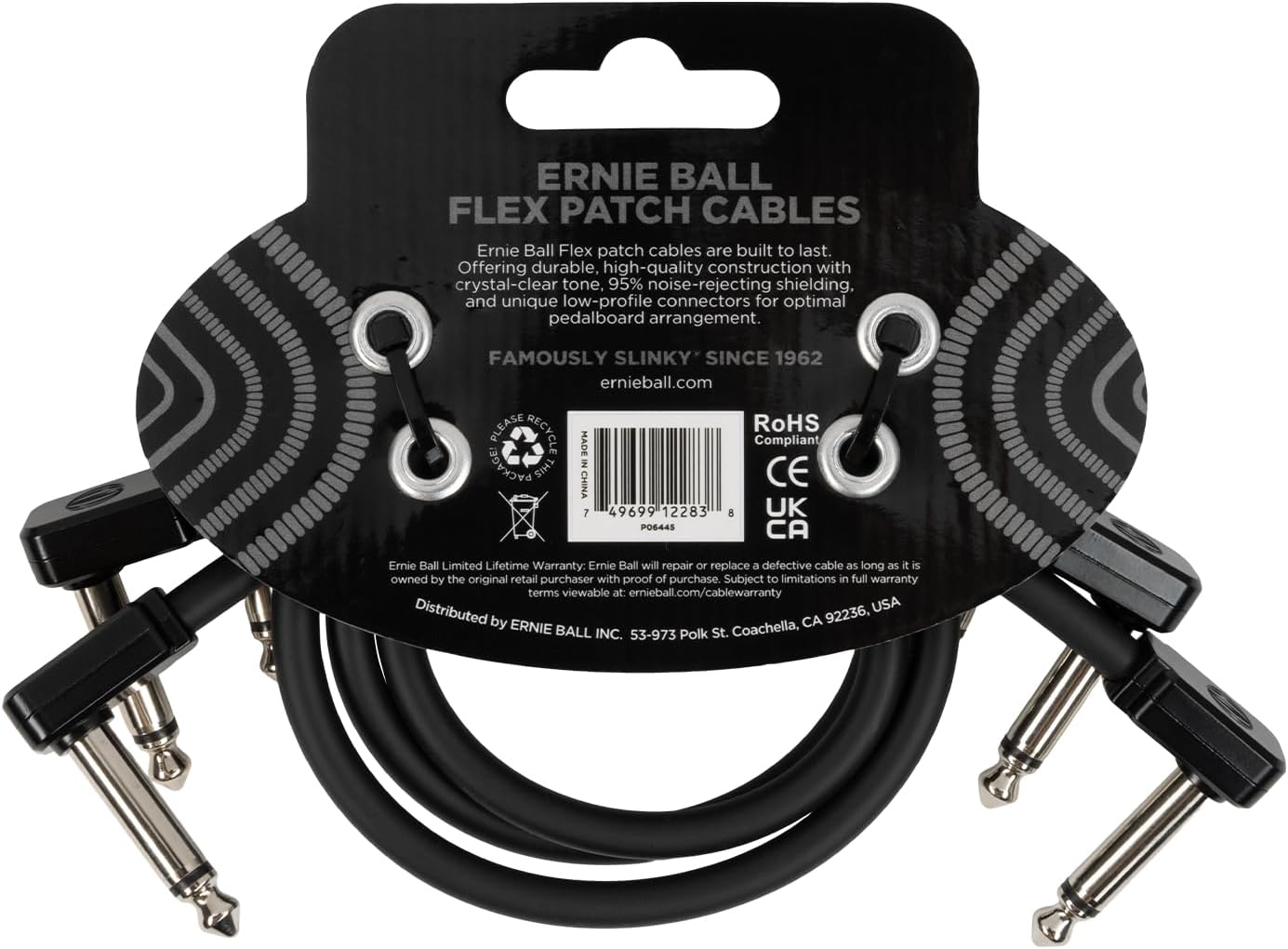 Ernie Ball Flex Patch Cable 12in - Black - 3 Pack