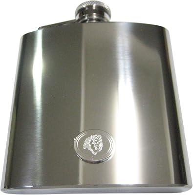 Silver Toned Etched Oval Side Facing Lion Head 6 Oz. Stainless Steel Flask
