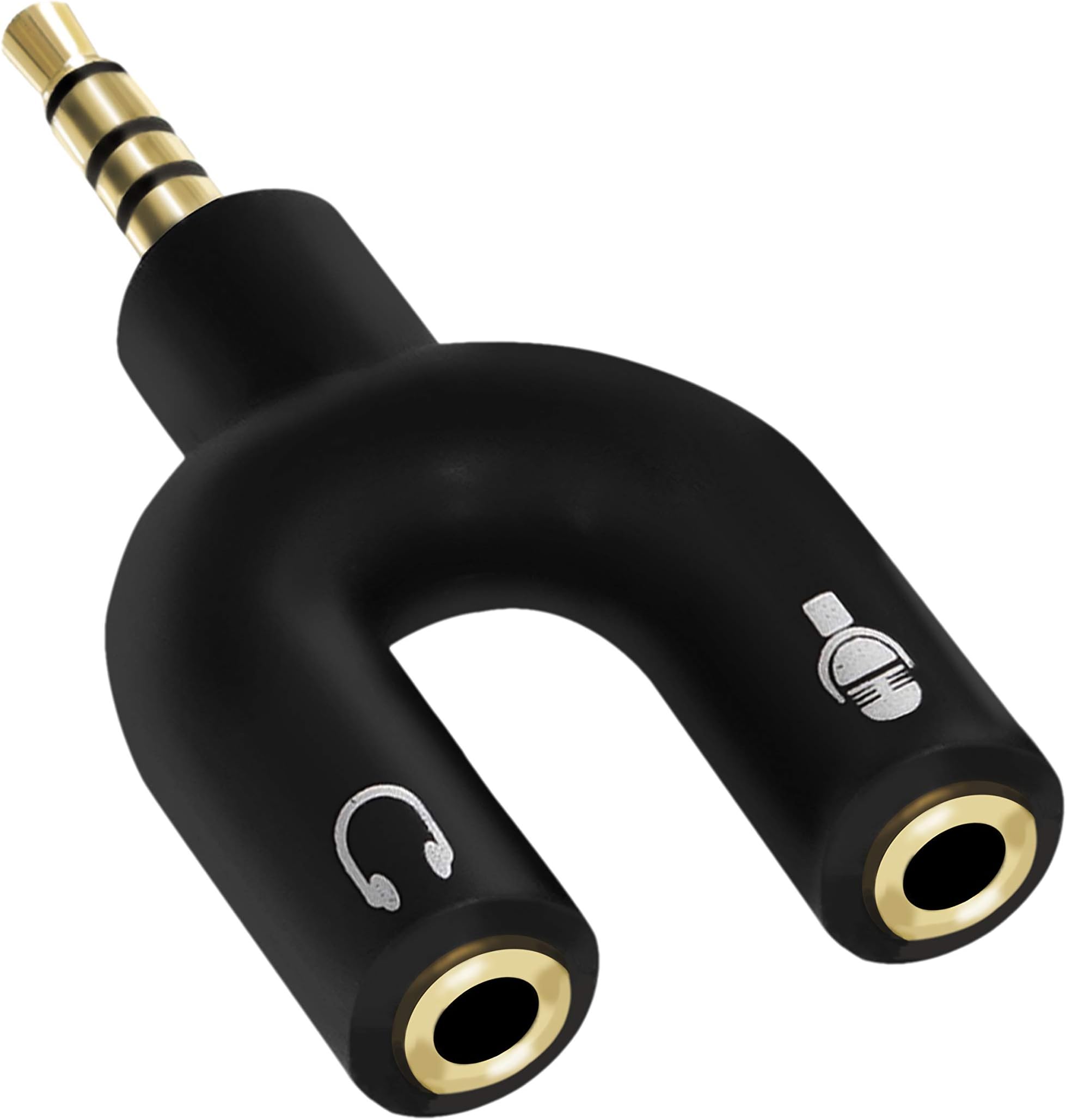RiaTech Black - Audio Jack Headphones with mic, 3.5 mm Jack Splitter 2 Female 1 Male Black (U-Shape)
