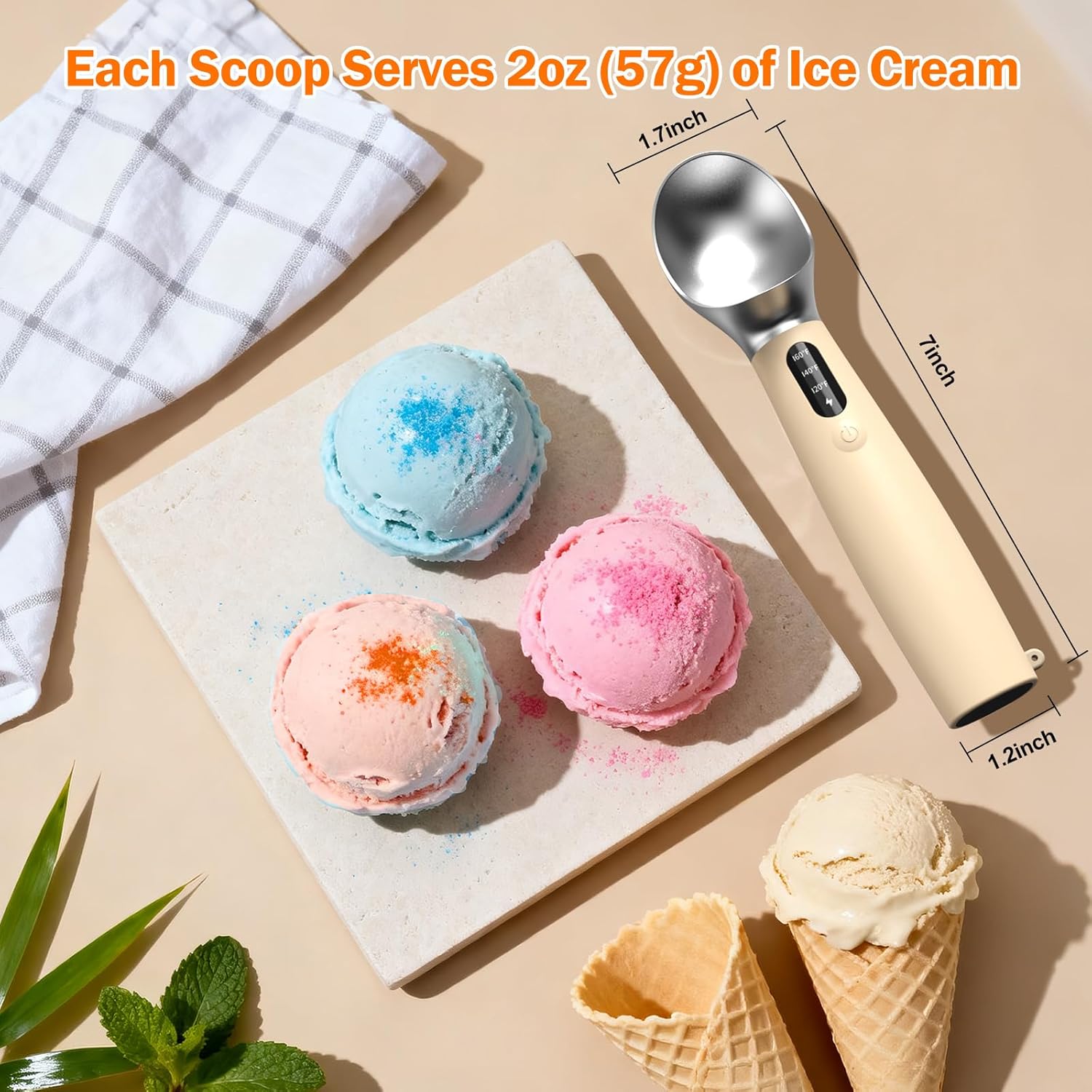 Heated Ice Cream Scoop for Hard Ice Cream, 3-Speed Electric Ice Cream Scooper with USB-C Fast Charging, Cordless & Rechargeable, Ergonomic Handle for Arthritis & Weak Hands,LED Display, Easy to Clean