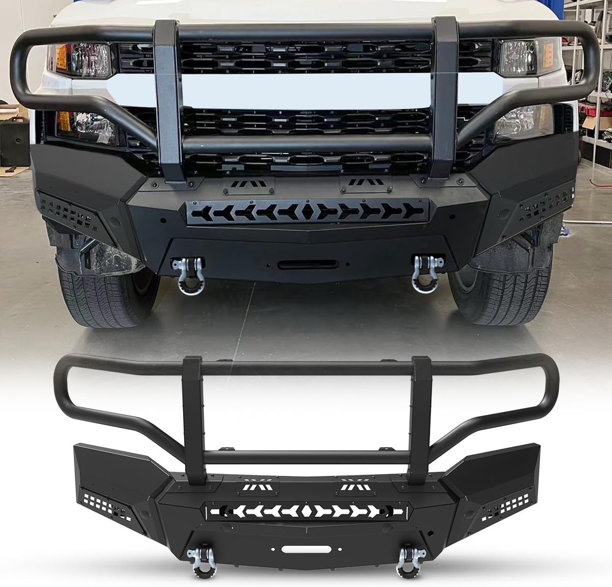 WOLFSTORM Front Bumper Compatible with 2019-2021 Chevy Silverado 1500 Bumper Guard Off-Road Steel Bull Bar & LED Light Bar Mounts & D-ring Mounts
