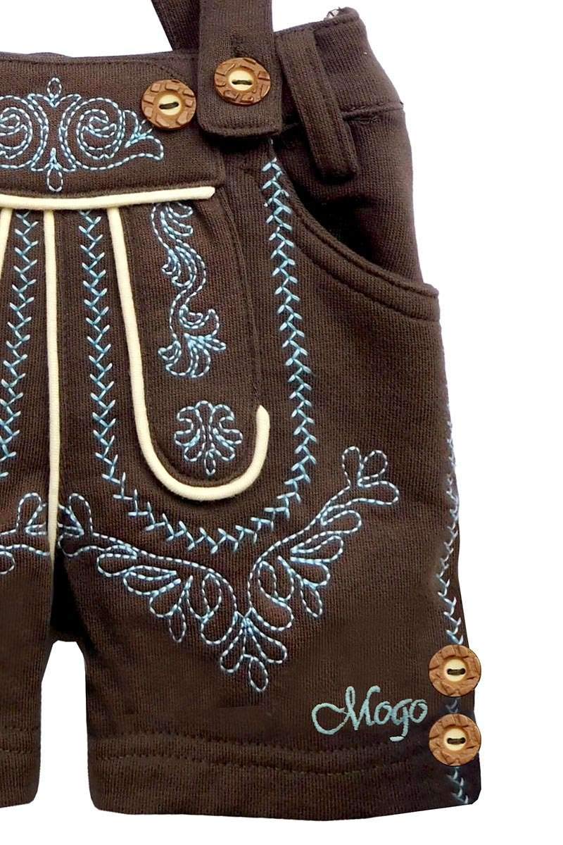 Mogo Jungen Kurze Baby-Hose Lederhosenstyle Dunkelbraun, DUNKEL/BLAU, 50/56