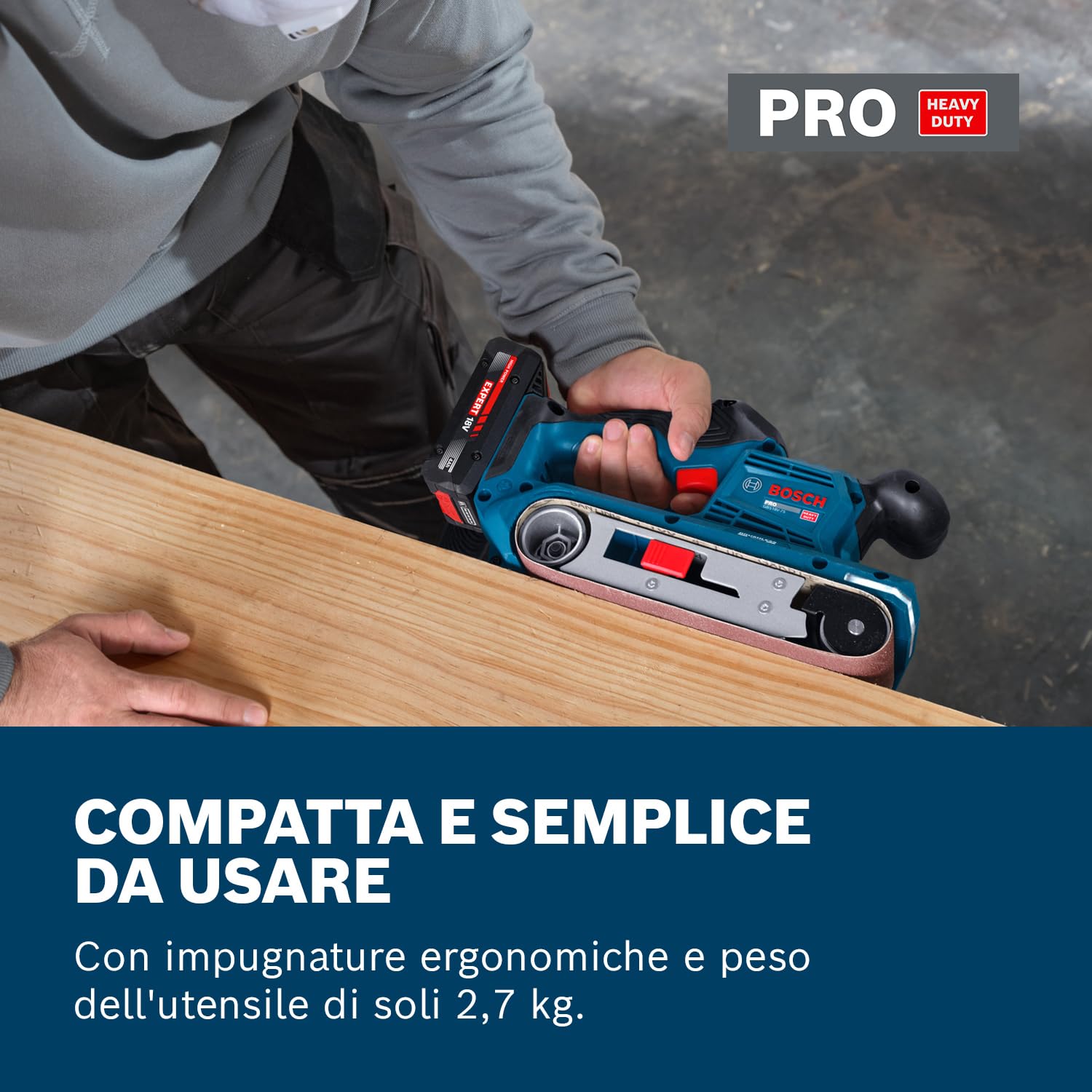 Bosch PRO 18V System Levigatrice a nastro a batteria GBS18V-75 (incl. nastro di levigatura a grana 80, sacchetto raccoglipolvere)