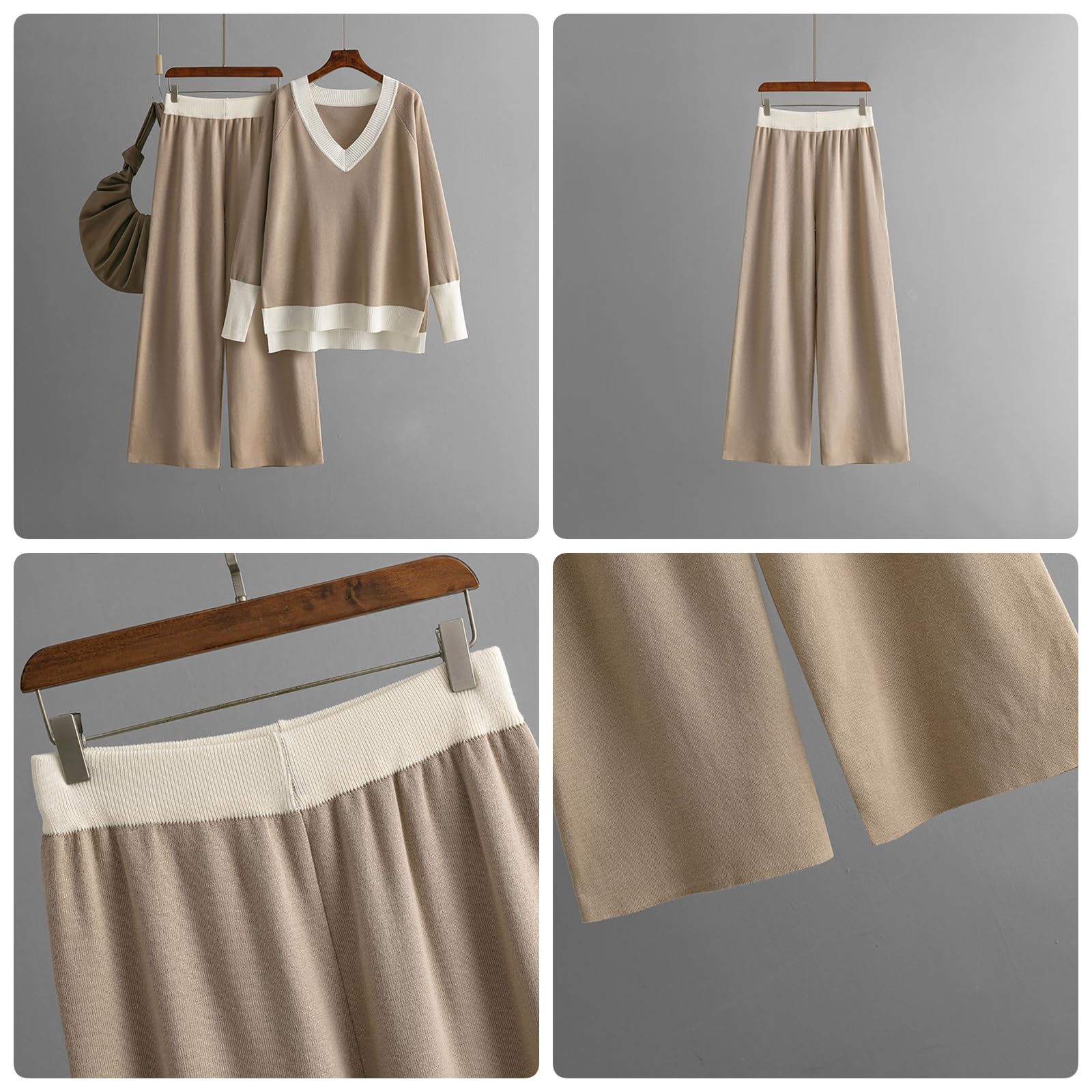 Achimlt Tuta Donna Elegante Completo 2 Pezzi Maglia Maniche Lunghe Pullover Top Elastico in Vita Pantaloni a Gamba Larga Set Complete da Casa Sportiva Autunnale Invernale Primavera