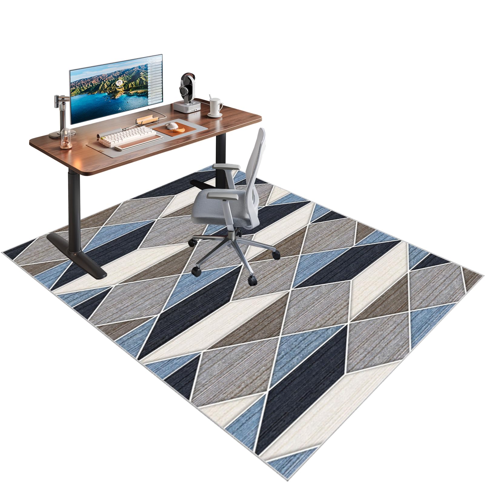 Gaming Chair Mat Carpet, Rectangle Non-slip Back Office Chair Mats For Carpeted Floor, Computer Chair Mat For Gaming Room Office And Home Floors Protectors Multi-Purpose Chair Mat 130 x 140 cm