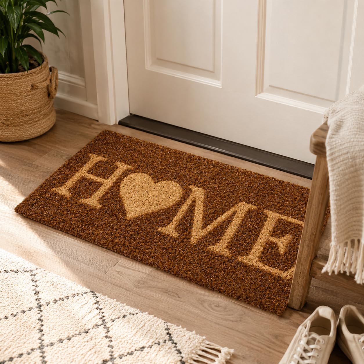 Garden Mile Coir Door Mat, Natural Coconut Fibre, Embossed Heart Design, Heavy Duty, 60 x 40cm, for Indoor & Outdoor Front Door Use