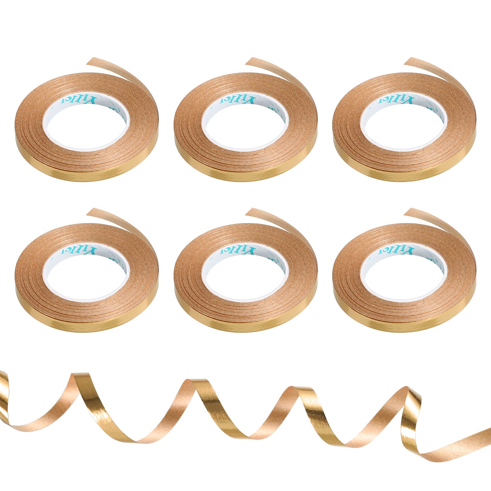 PATIKIL 6pcs Curling Ribbon Crimped Balloon String Shiny Metallic 5mm 10m Iridescent for Party Decoration Gift Wrapping Crafts Champagne Gold