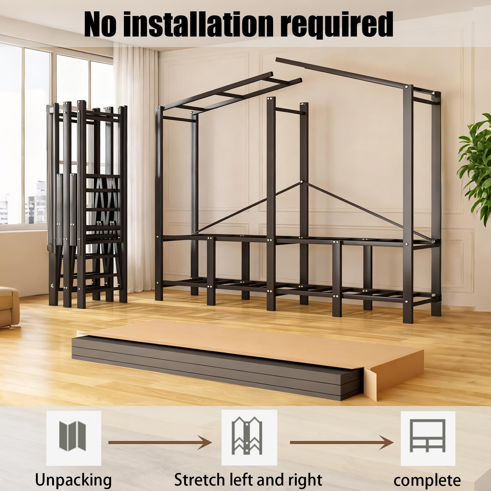 Armario metálico Plegable, sin Necesidad de Montaje, con Cierre magnético de Alta Resistencia, a Prueba de Polvo y Que Ahorra Espacio, Ideal para dormitorios y Apartamentos. (Gris, 150cm)