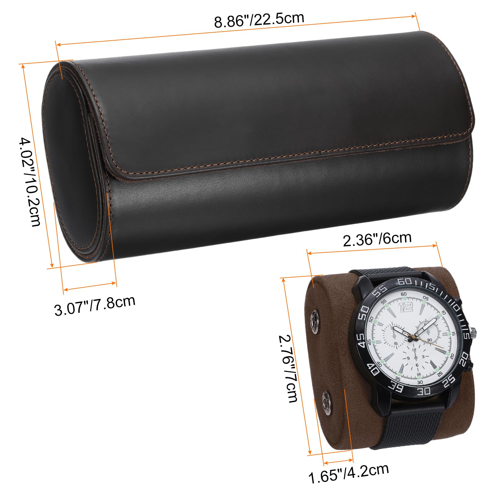 Étui de voyage pour montres Sourcing Map, étui portable en cuir à 3 compartiments pour hommes et femmes, organisateur de rangement avec coussins amovibles pour les voyages, l'exposition, le rangemen