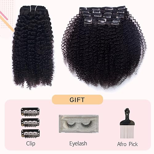 Miniatura 5 de Vanalia 9A Remy Kinkys pelo rizado 3C 4A Extensiones de cabello en clip doble entramado Natural Negro 100 Cabello humano Remy 423 onzas 7 piezas 18