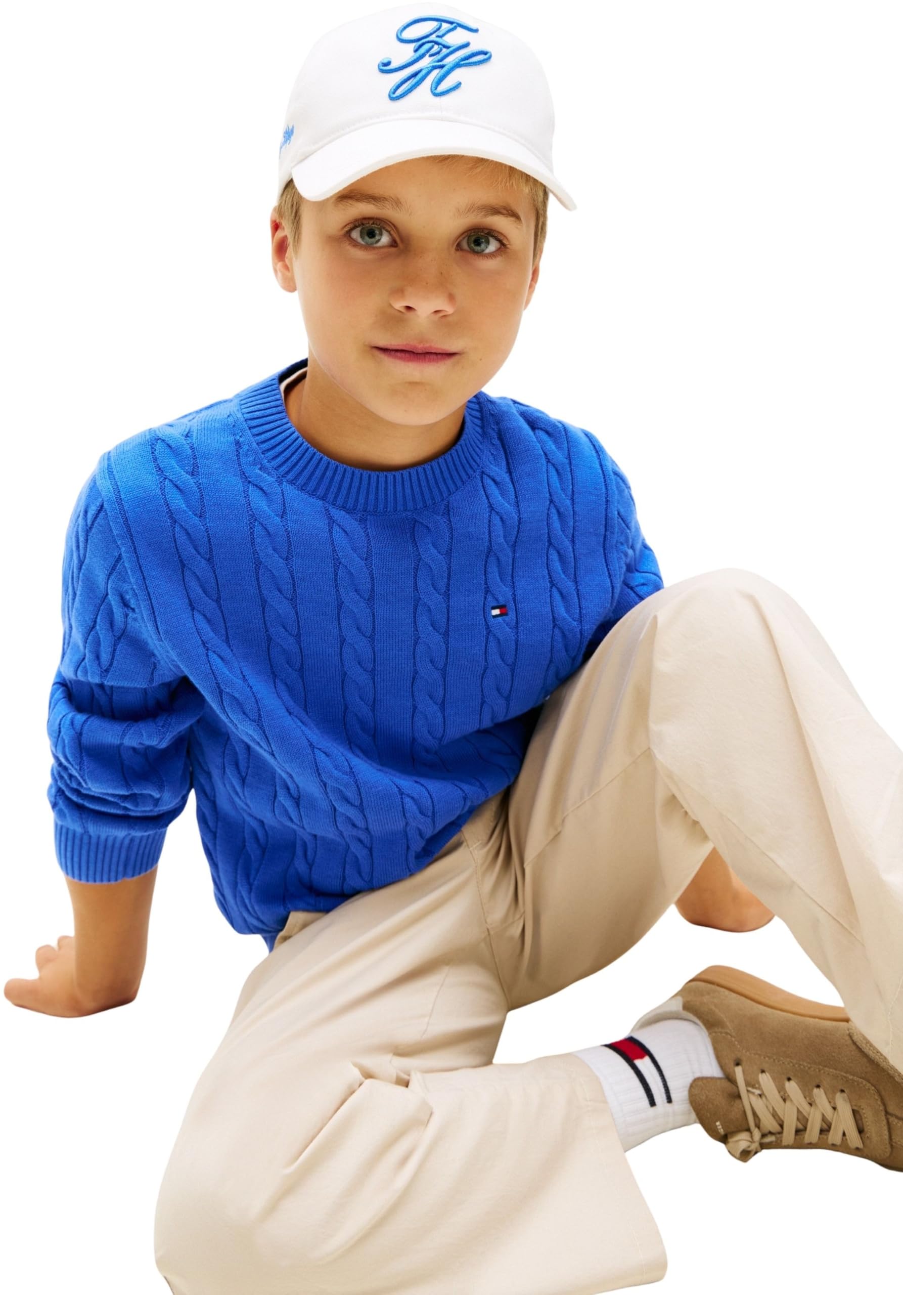 Tommy Hilfiger Cotton Cable Sweater Kb0kb09753 Maglioni Bambini e Ragazzi (Pacco da 1)