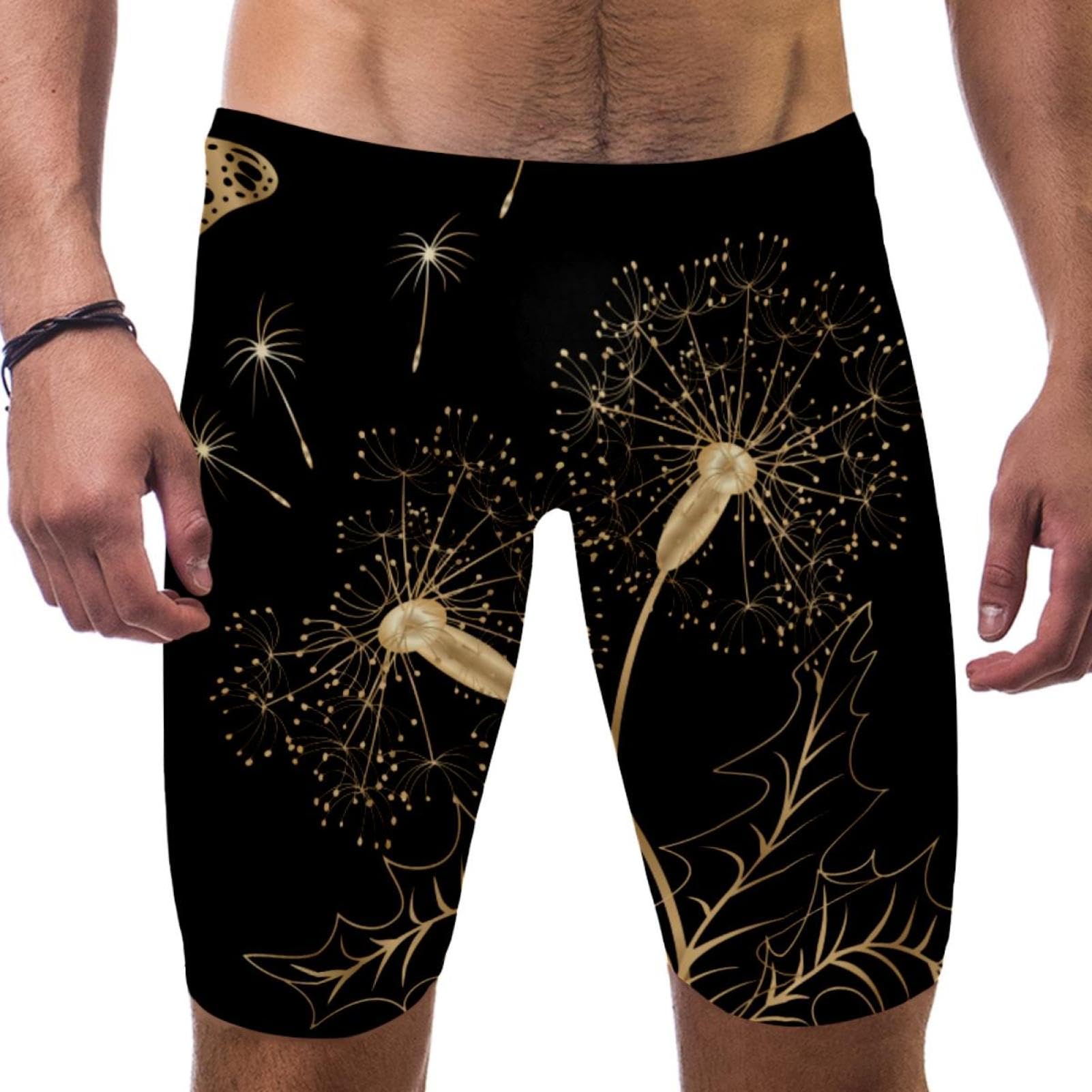 Pantalones cortos de natación premium de mariposas y plantas con sutiles detalles dorados 7