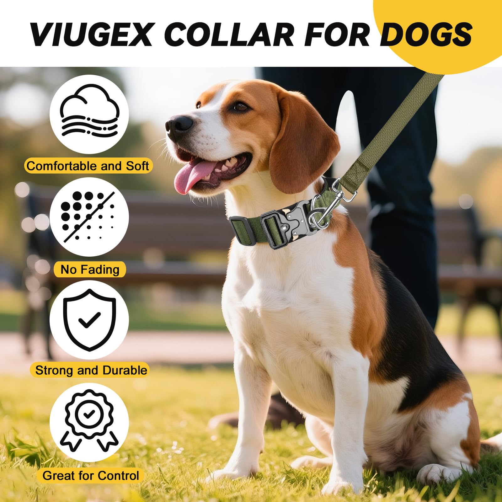 Tactical Dog Collar and Lead Set, Adjustable Military Training Nylon Dog Collar with Heavy Duty Metal Buckle & Handle - Image 4