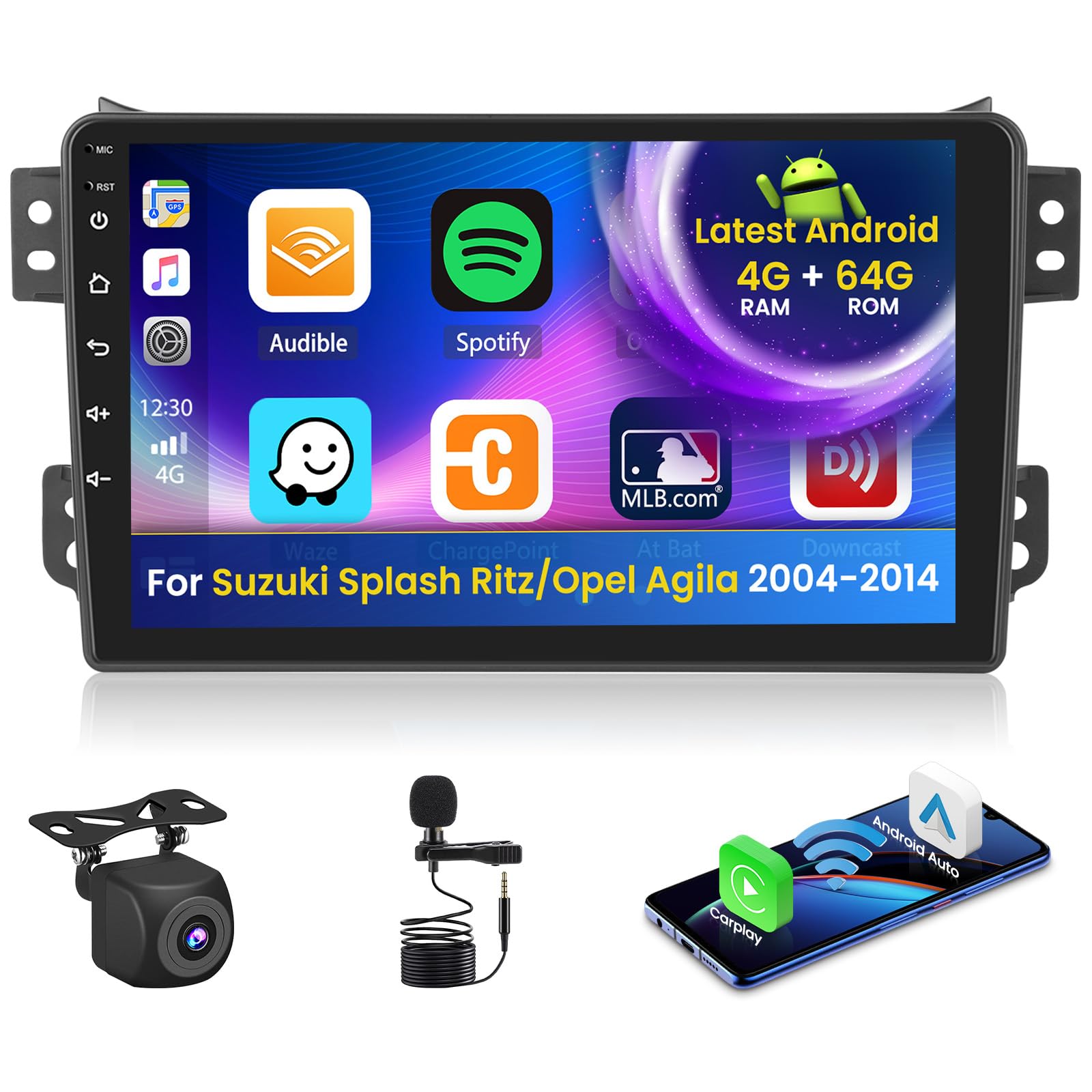 Inefala 4+64G 9'' Android 15 Autoradio per Suzuki Splash Ritz/Opel Agila