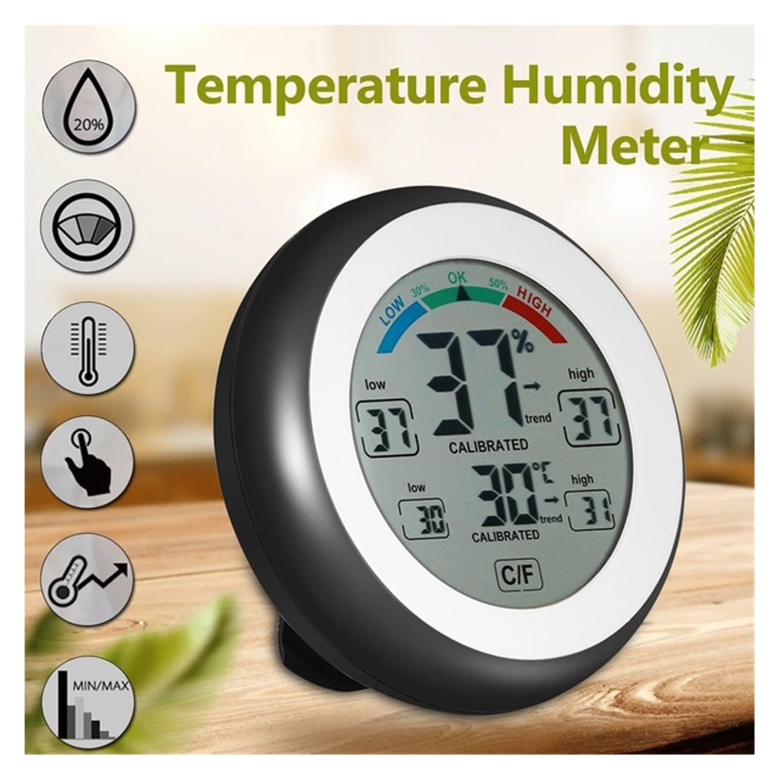 Termohigrómetro con Pantalla táctil LCD, termómetro Digital, higrómetro para Interiores de Coche, Sensor de Temperatura inalámbrico, estación meteorológica para Mantener la Salud