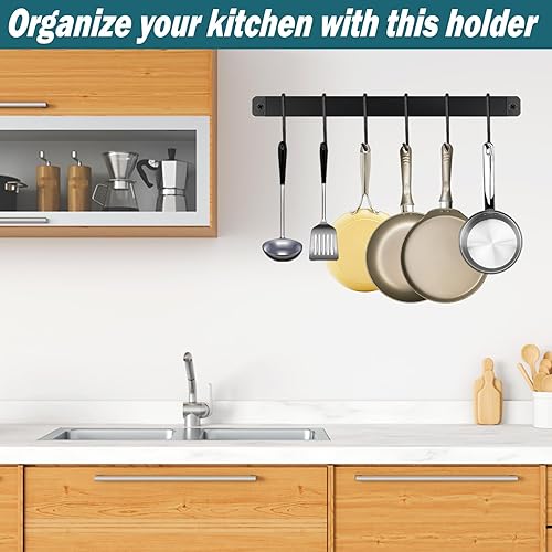 Miniatura 4 de Paquete de 2 organizadores de utensilios de cocina hechos de acero, para colgar en la pared, ollas y ollas para colgar tazas de café, tazas, cocina,