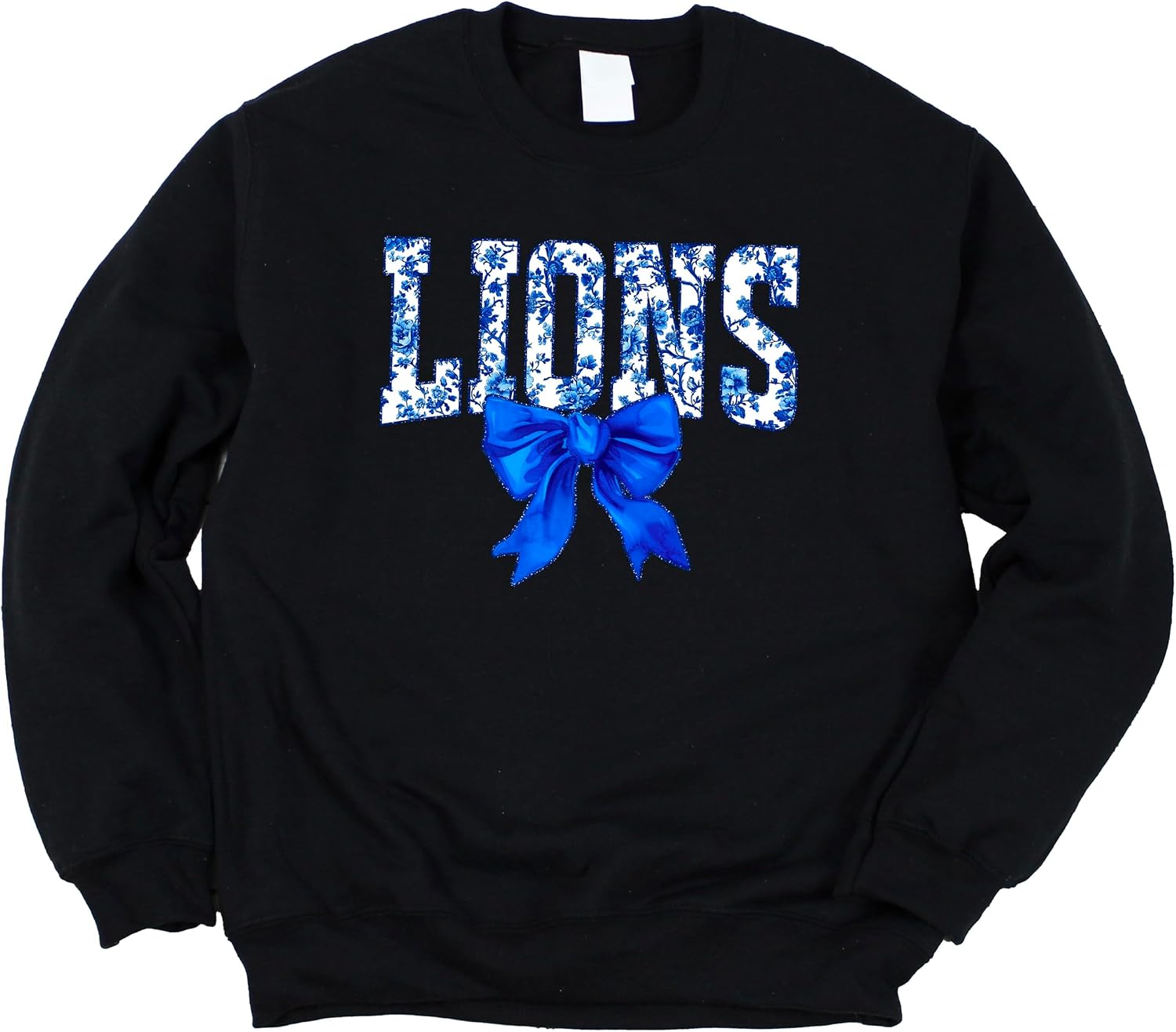 Olive Loves Apple Floral Lions Team Sweatshirt for Women, Teens & Kids Blue Coquette Bow Sports Team Sweater