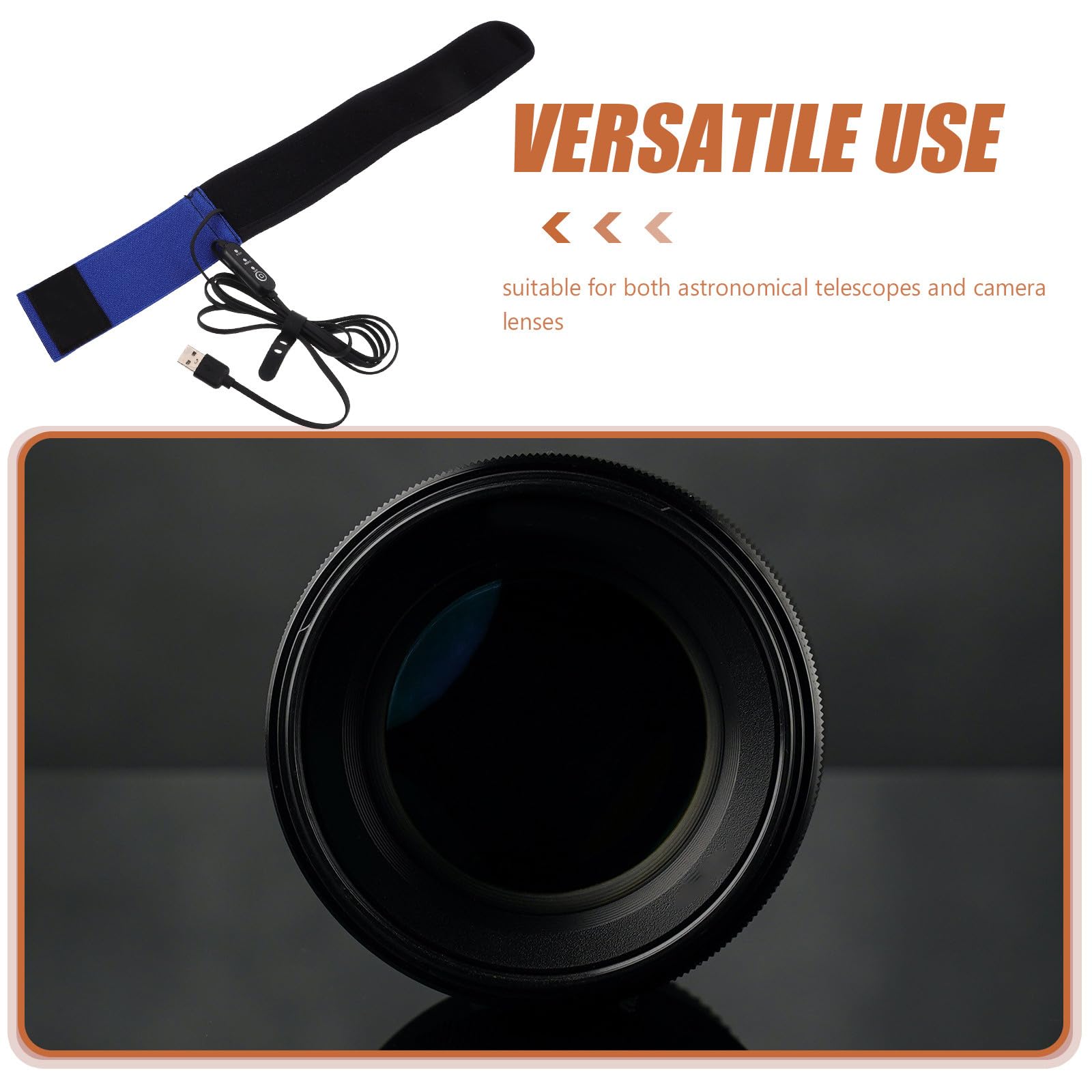 Chauffe-Objectif USB Portable pour Appareil Photo et Télescope avec Protection la Condensation, Tissu et Plastique, Réglage 3 Niveaux pour Photographie en Extérieur et Astronomie