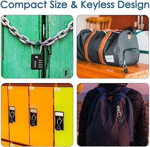 Miniatura 7 de Paquete de 2 cerraduras de equipaje de viaje aprobadas por la TSA de 4 dígitos, cerradura de combinación de maleta de cable de metal, candados de