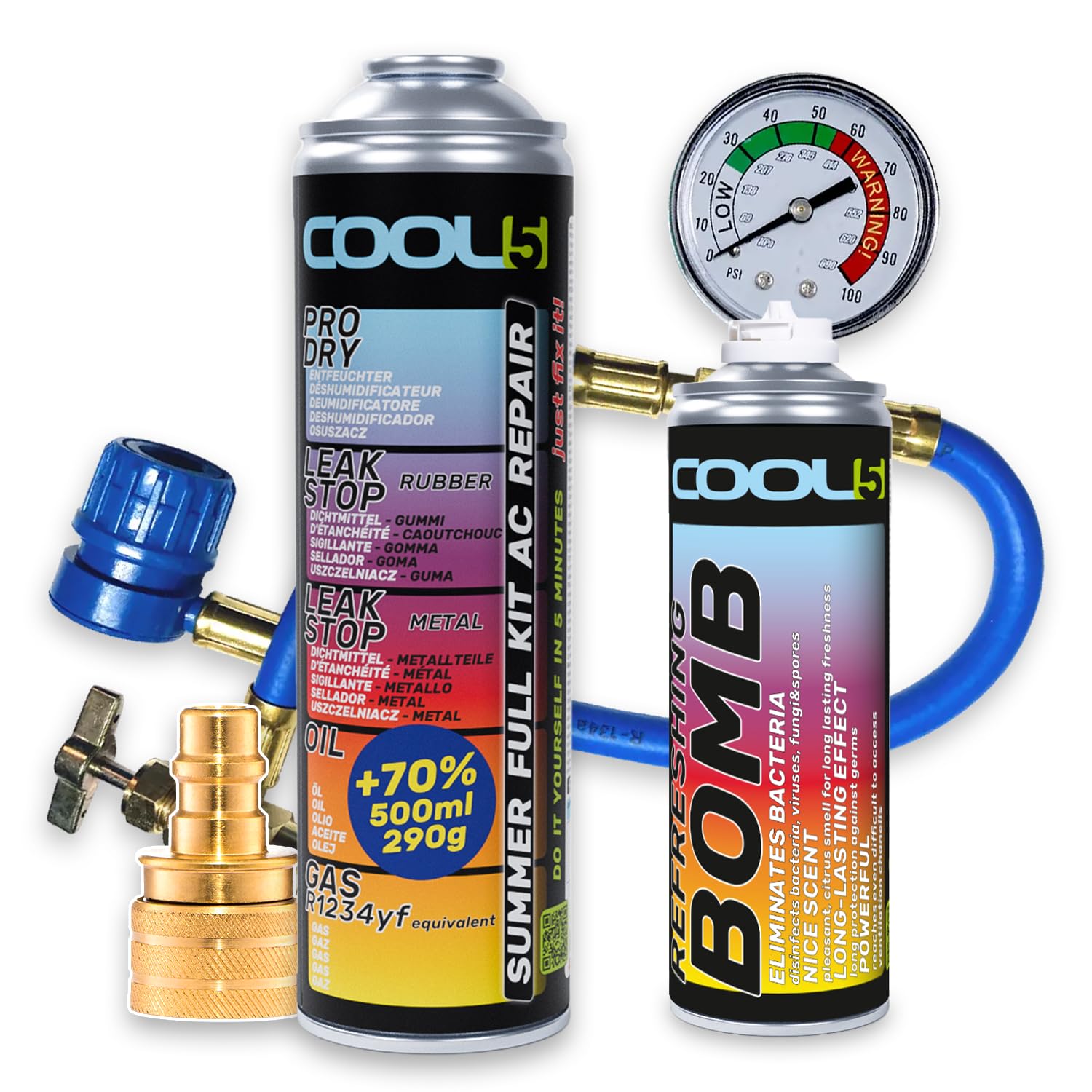 sustituto r1234yf, Sellador, refrigerante para Aire Acondicionado de automóviles, Equivalente a 760 g, 1 Lata, 5 en 1, 290g,