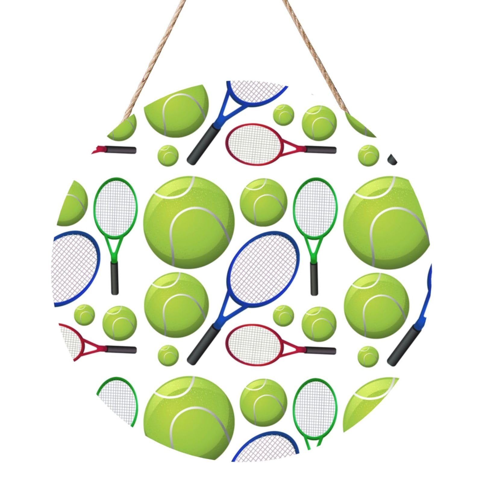 InOmak Tennis Rackets And Balls, Round Wood Panel Painting 12 in, Wall Hanging Painting For Home
