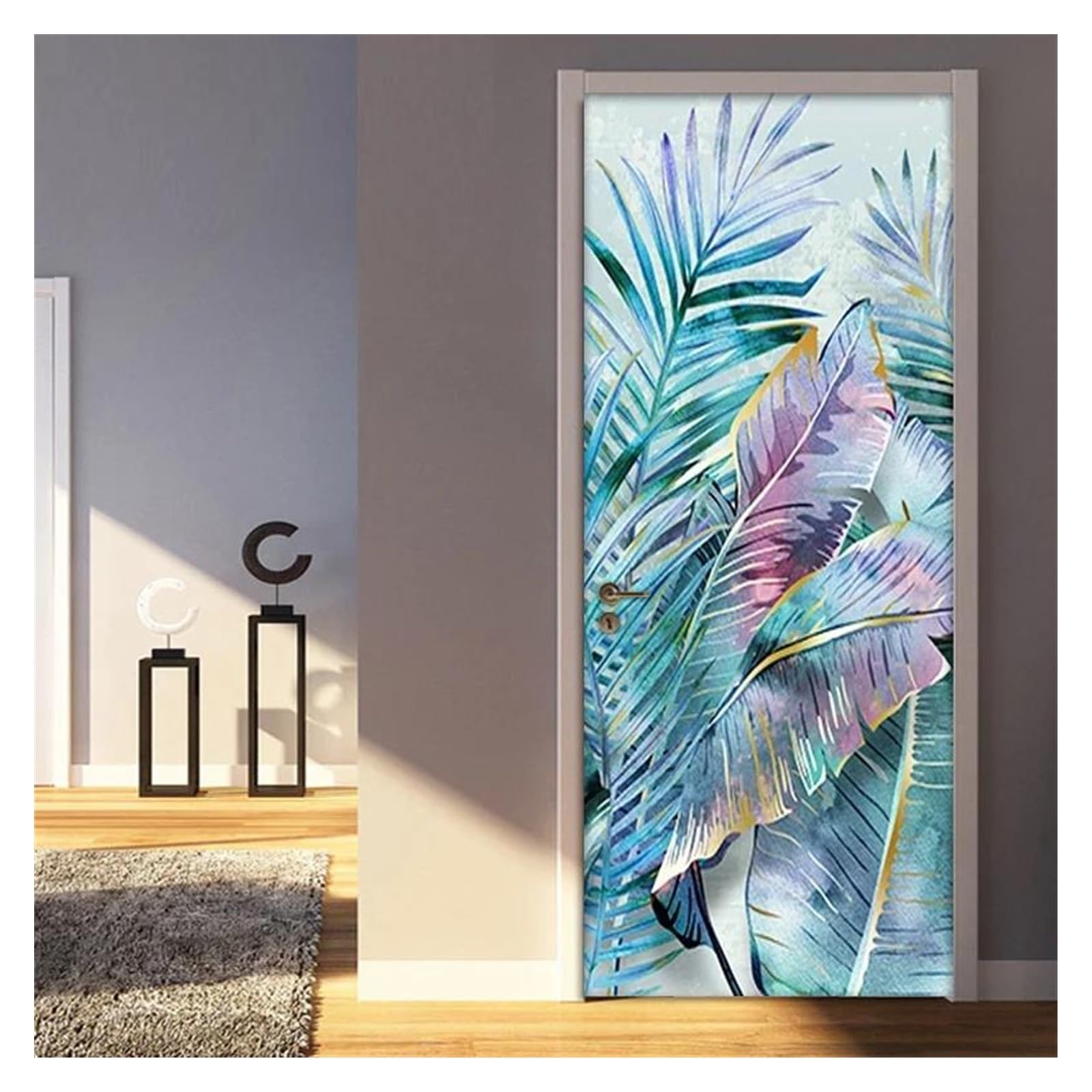 Autocollant de porte moderne 3D et papier peint mural imperméable en PVC