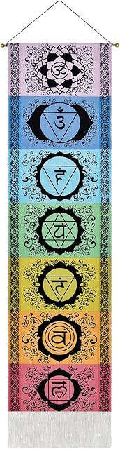 Yugarlibi Black Chakra Wall Hanging with Tassels, Meditation Yoga Tapestry, Mandala Wall Tapestry Wall Hanging for Bedroom Living Room 130x32cm