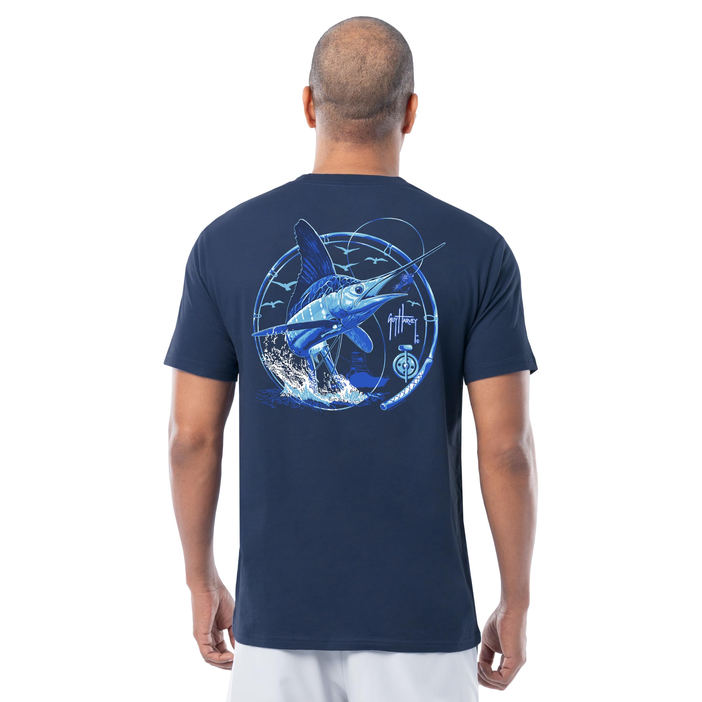 Guy Harvey Men’s Threadcycled Short Sleeve T-Shirt, Estate Blue/White Night, XXL