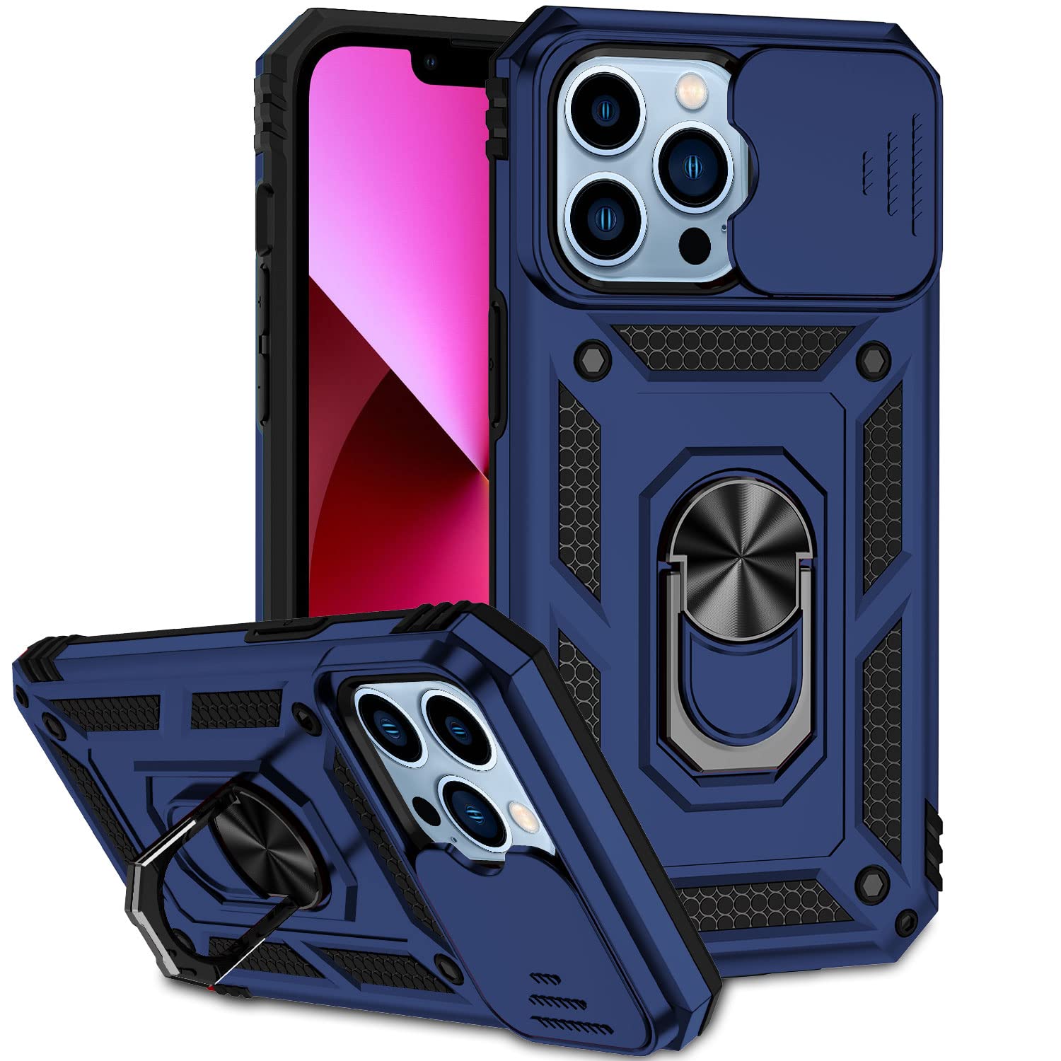 Hitaoyou iPhone 13 pro Case, iPhone 13 pro Case with Camera Cover & Kickstand Military Grade Shockproof Heavy Duty Protective with Magnetic Car Mount