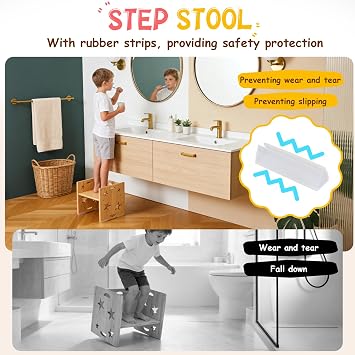 Montessori Weaning Table and Chair Set for Toddlers Age 1-3,with Blackboard | Flip Stool to Adjust Height,Storage Hooks,Puzzle Storage Boards, Natural Wood,CPC Certification,for Dining,Painting,Reading