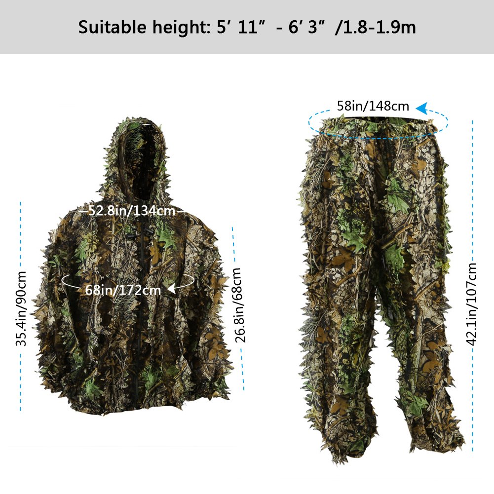 Zicac 3D Ghillie Tarnanzug Dschungel Ghillie Suit Woodland Camouflage Anzug Kleidung Für Jagd Verdeckt Festschmuck