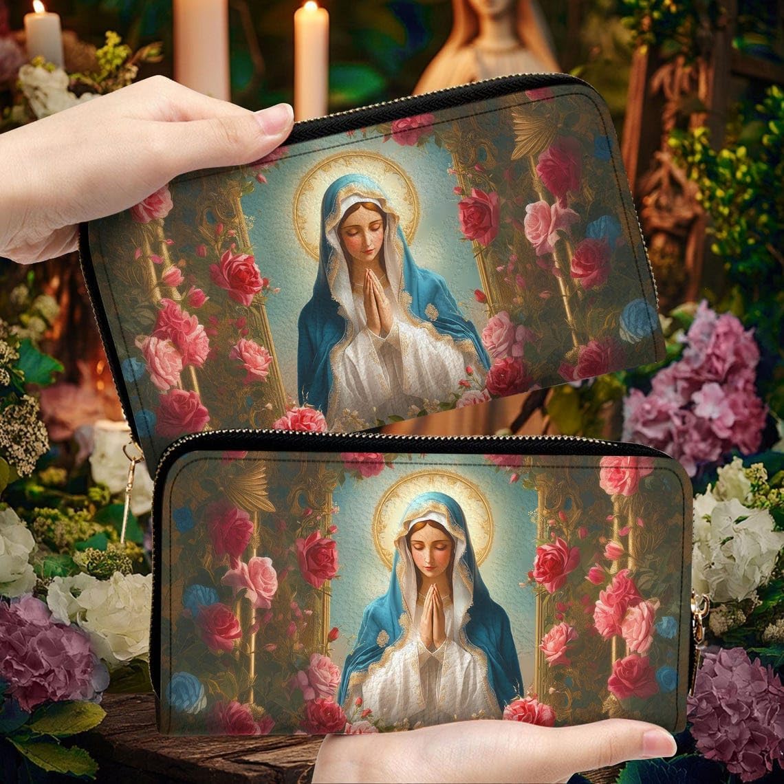 Our Lady of Lourdes Handbags For Women Blessed Mother Purses Medium Tote Satchel Bag with Top Handle/Strap Virgin Mary Gift