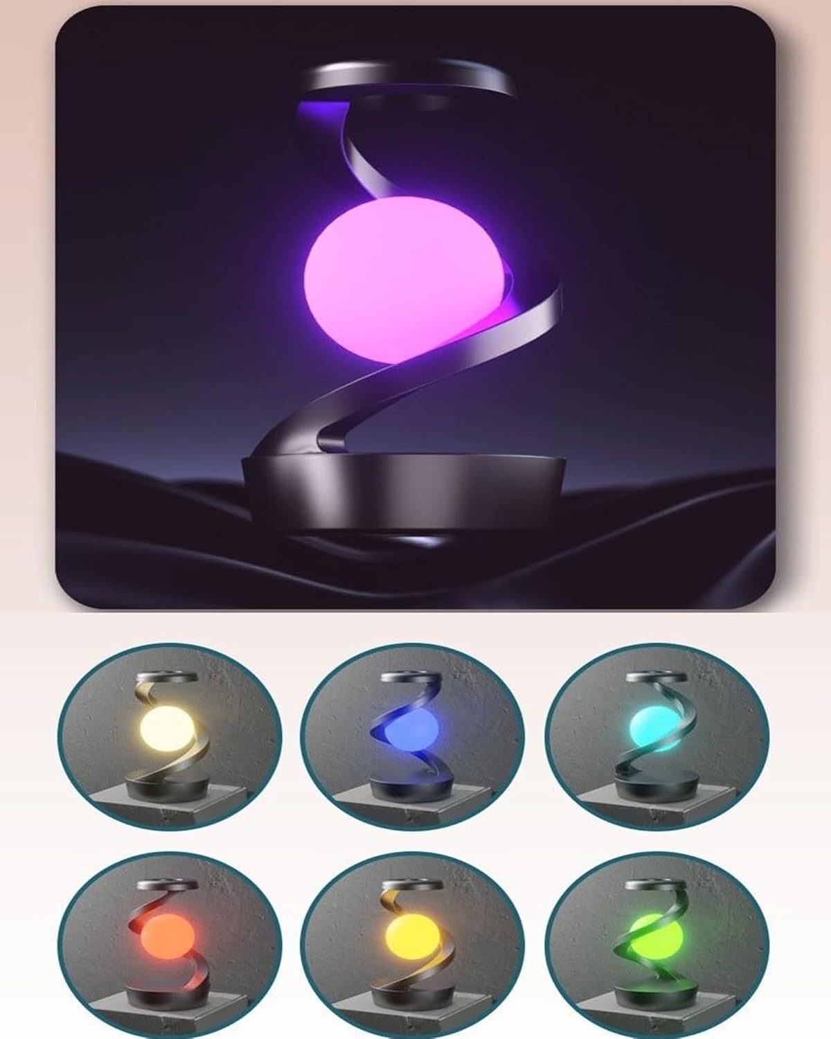 Desk lamp Creative Night Light with Wireless Charger, 360° Rotation Floating RGB Night Light for Bedroom/Living Room/Party/Birthday/Housewarming Bedroom Atmosphere Light【Gray】
