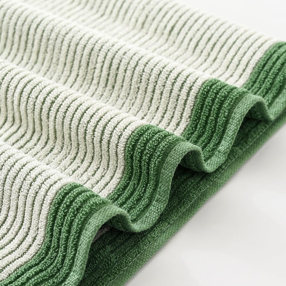 sense gnosis Hand Towels Set of 2 100% Cotton Absorbent Beige Ribbed Striped Green Border Decorative Bath Hand Towels for Bathroom Gym Camping - Image 4