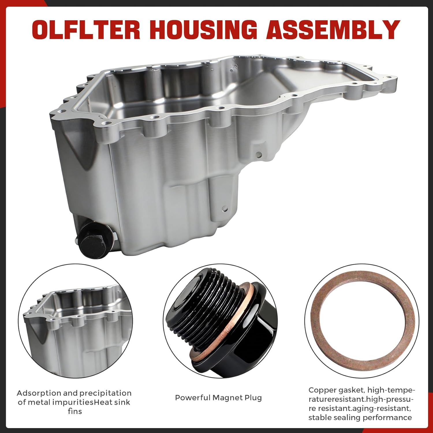 Upgraded aluminum Engine Oil Pan with Magnetic Drain Plug Compatible with Ford F150 2017-2019 3.5L, F150 2018 3.3L, Expedition 2018-2019 3.5L & Lincoln Navigator 2018 3.5L