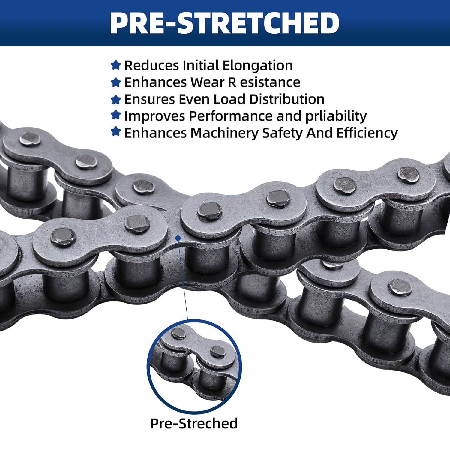 #60 Roller Chain, 10 Feet Carbon Steel Chain with 2 Free Connecting Links